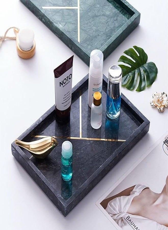 DECORAGE Rectangular Marble Tray with Gold Stripe | Sturdy Vanity Trays for Bathroom Countertop, Candle, Jewelry and Skincare Organizer | Elegant Decorative Storage | Set of 2 (Green and Black) - Image 3